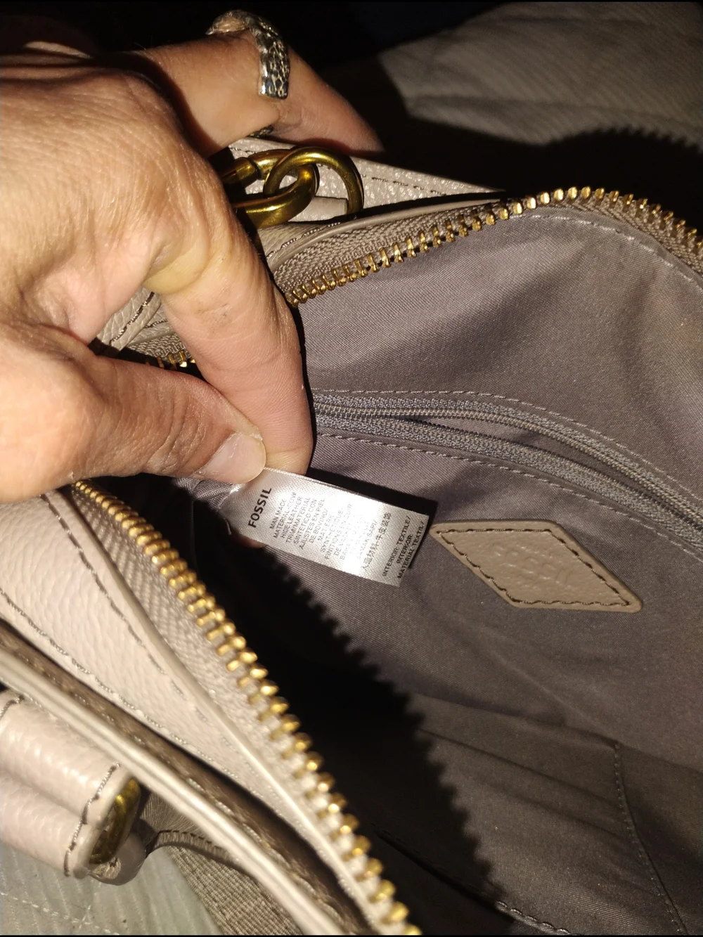 Fossil Cream and Taupe Snake Textured Satchel